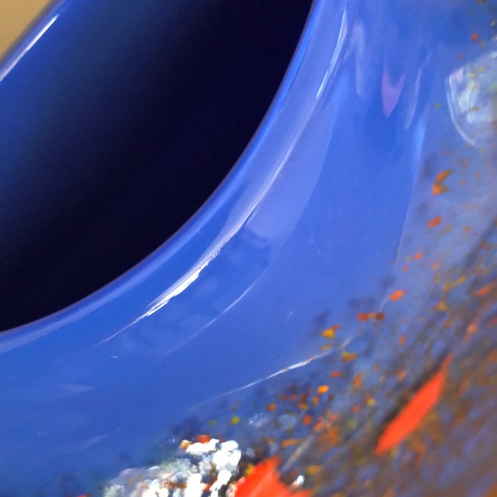 Maureen Williams Signed Australian Studio Art Glass Blue Orange Moon Vase 8" - Picture 5 of 9